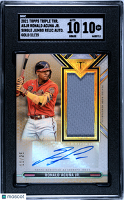 Ronald Acuna JR. 2021 Topps Triple Threads #ASJR-RAJ Single Jumbo Relic Autograph Gold 25 SGC 10 Auto 10