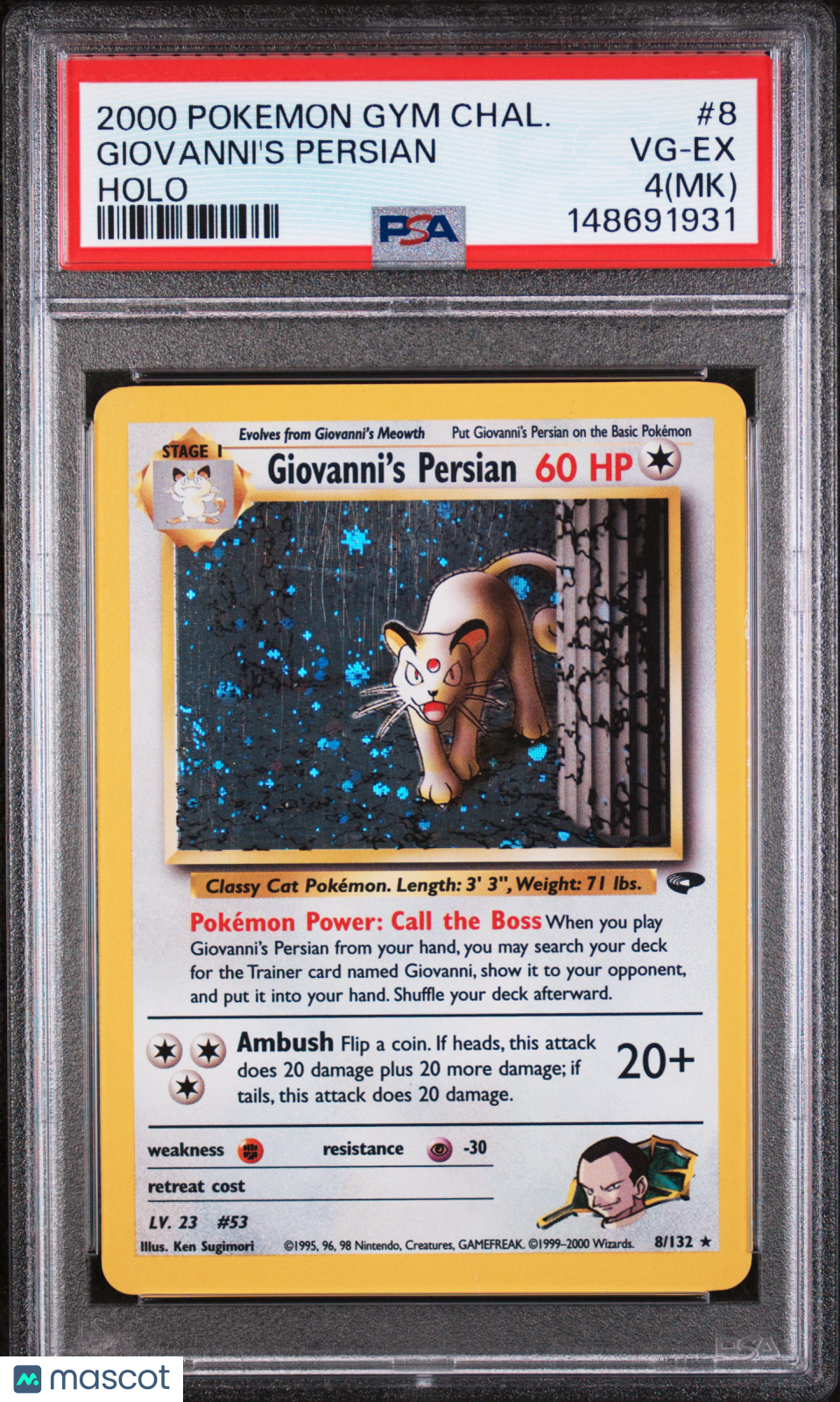 2000 Pokemon Gym Challenge Giovanni's Persian Holo MK PSA 4 #8