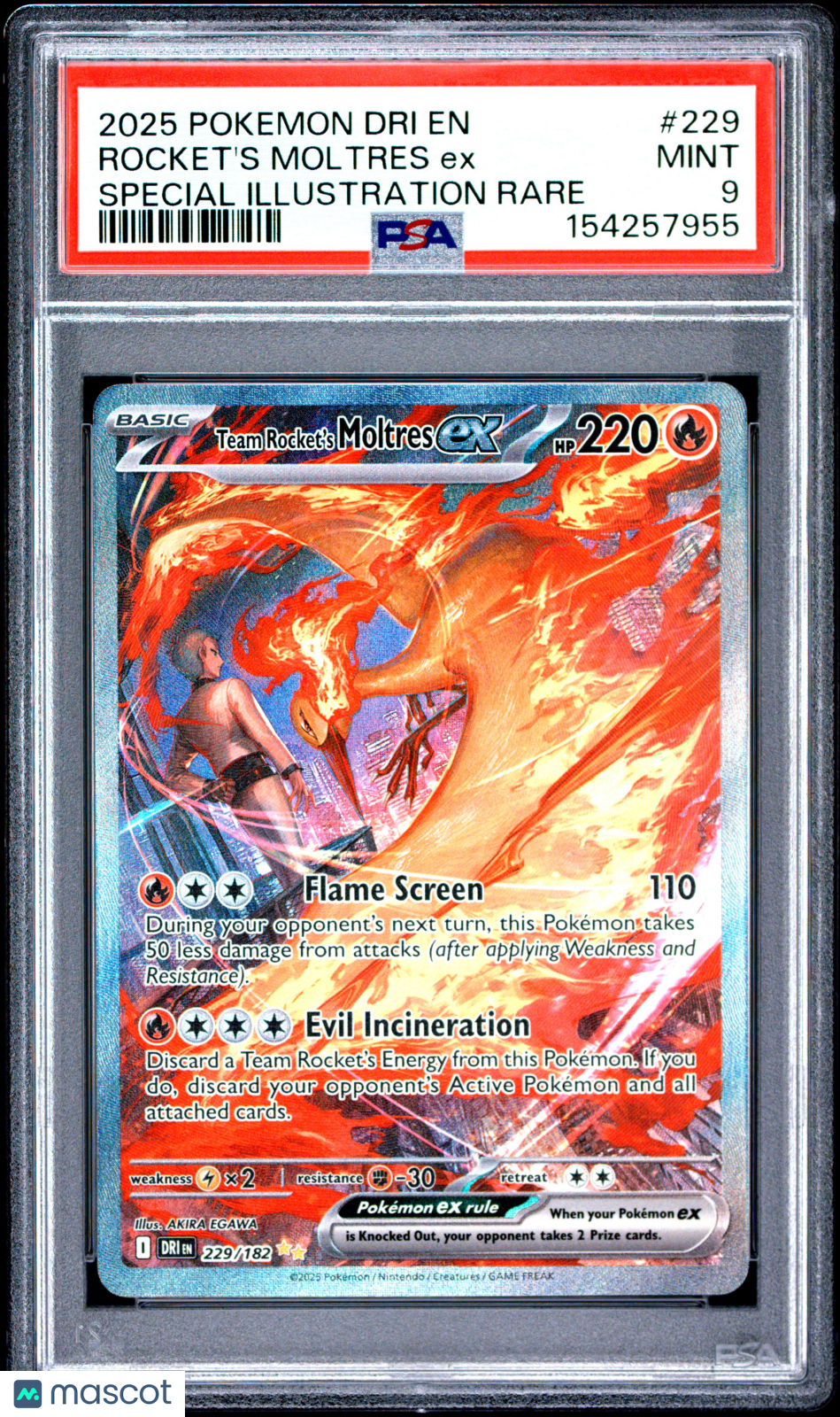 2025 Pokemon Dri EN-Destined Rivals Rocket's Moltres EX Special Illustration Rare PSA 9 #229