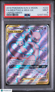2019 Pokemon Sun & Moon Unified Minds Mewtwo & Mew GX Fa Unified Minds PSA 9 #222
