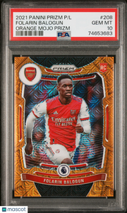 Folarin Balogun 2021 Panini Prizm Premier League #208 Orange Mojo PSA 10