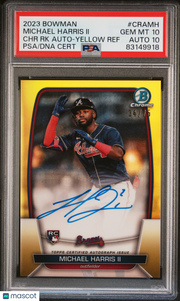 Michael Harris II 2023 Bowman Chrome Rookie Autographs #CRAMH RK Yellow Ref PSA 10 Auto 10