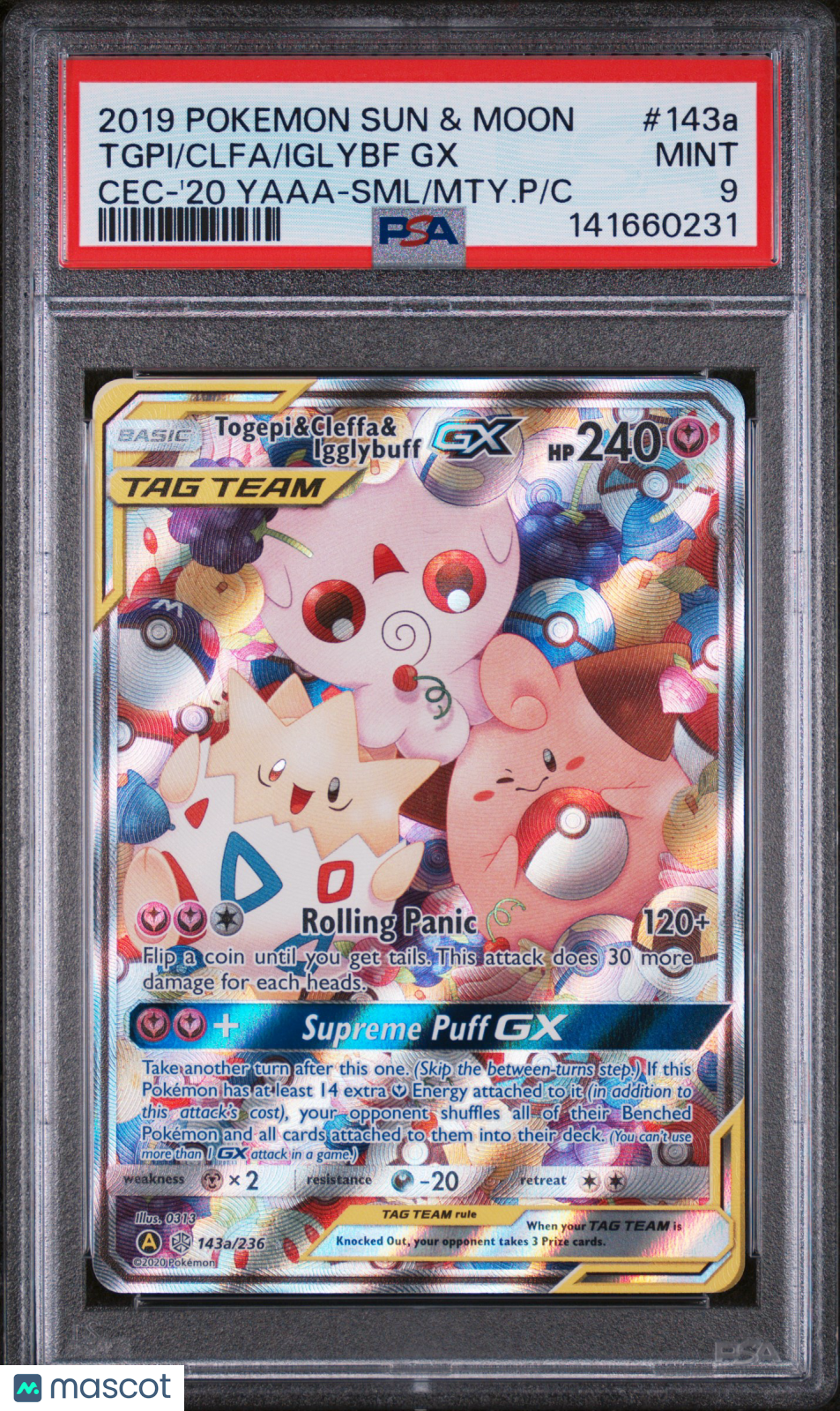 2019 Pokemon Sun & Moon Cosmic Eclipse Tgpi Clfa Iglybf GX PSA 9 #143a