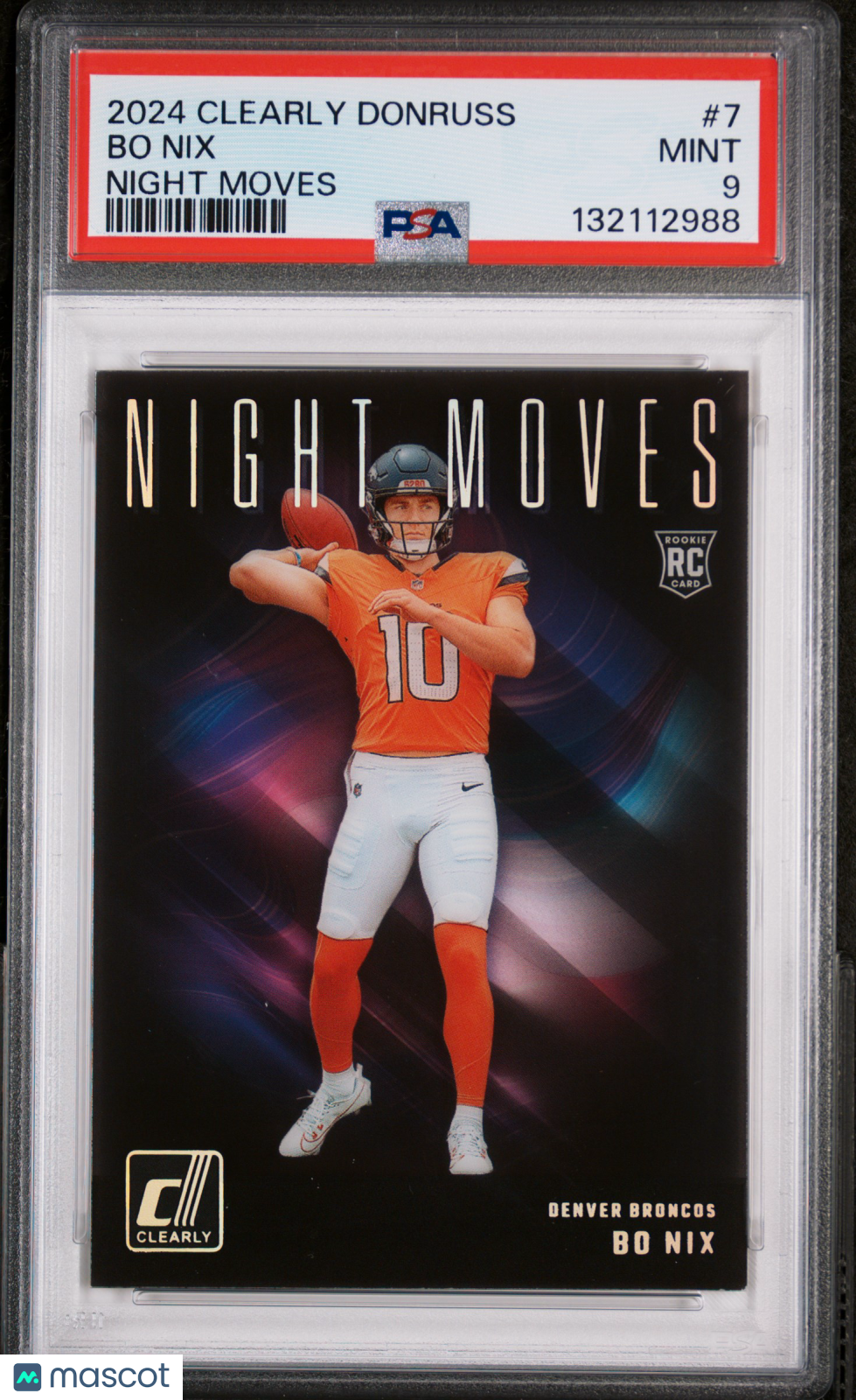 Bo Nix 2024 Panini Clearly Donruss Night Moves #7 PSA 9