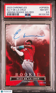 Elly De La Cruz 2023 Panini Chronicles Origins Rookie Signatures #OPSEDL Red /99 PSA 8.5