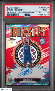 Johni Broome 2025 Topps Finest Rookie Finest Autographs #RFA-JO RK Red Refractor /5 PSA 9