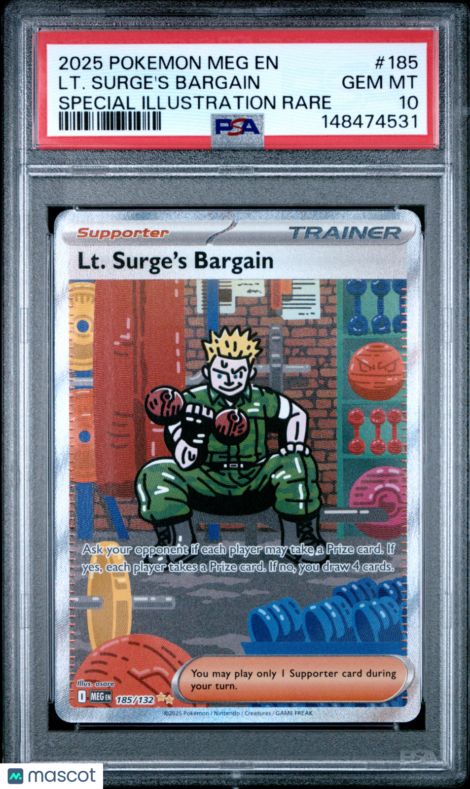 2025 Pokemon Meg EN-Mega Evolution LT. Surge's Bargain Special Illustration Rare PSA 10 #185