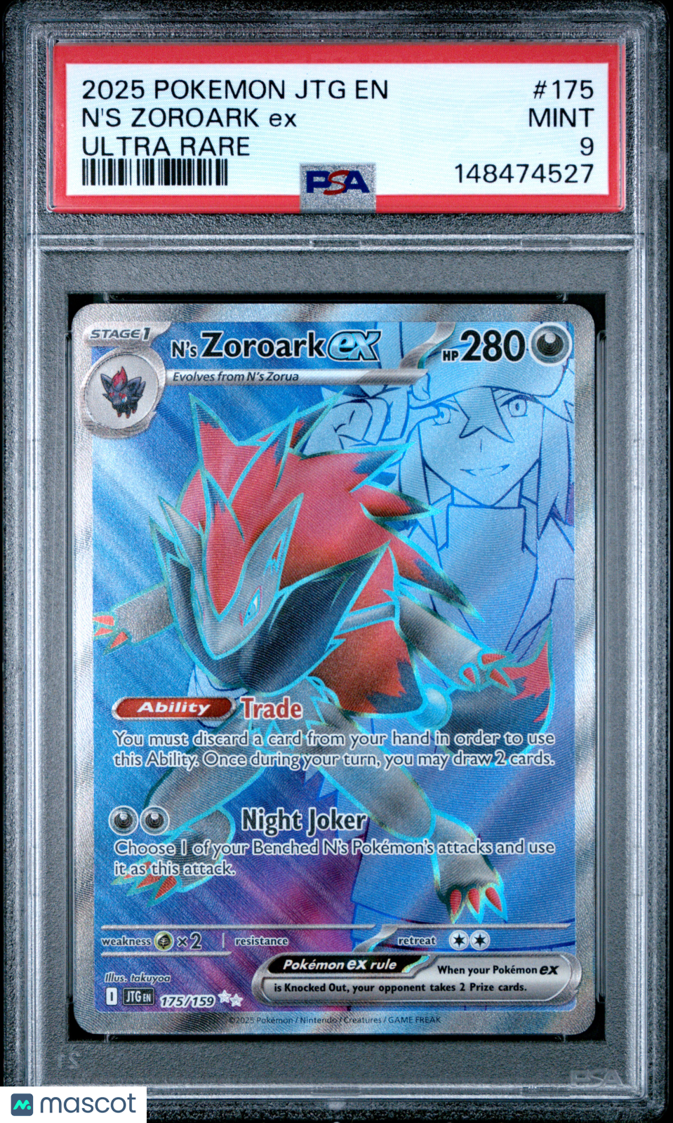 2025 Pokemon JTG EN-Journey Together N'S Zoroark EX Ultra Rare PSA 9 #175