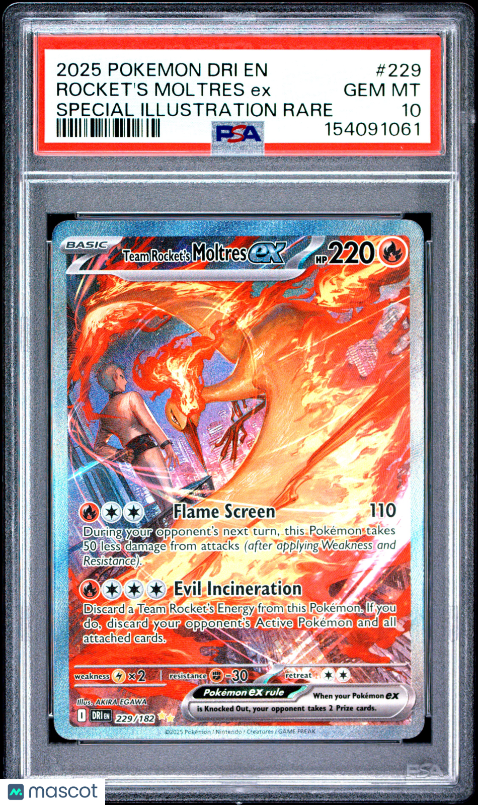 2025 Pokemon Dri EN-Destined Rivals Rocket's Moltres EX Special Illustration Rare PSA 10 #229
