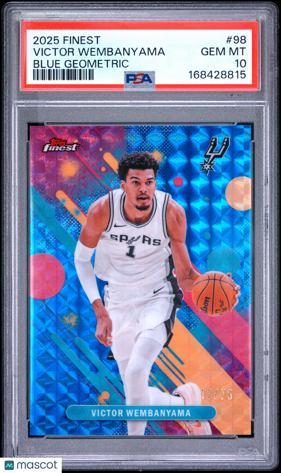 Victor Wembanyama 2025 Topps Finest #98 Blue Geometric /75 PSA 10