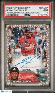 Ronald Acuna JR. 2023 Topps Holiday Autographs #HACRA Silver Metallic PSA 9