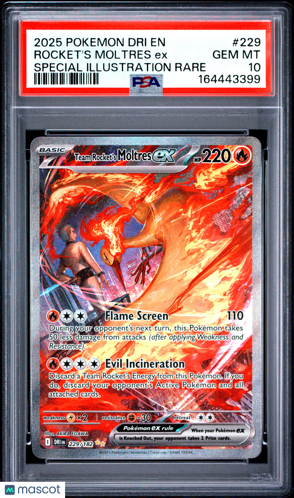 2025 Pokemon Dri EN-Destined Rivals Rocket's Moltres EX Special Illustration Rare PSA 10 #229