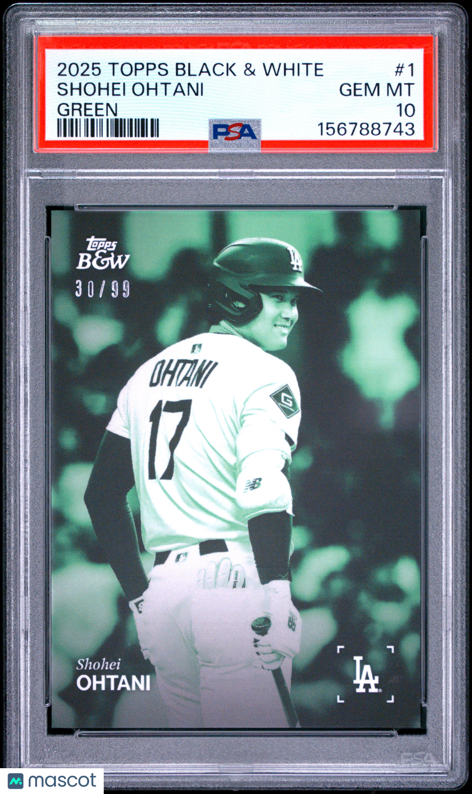 Shohei Ohtani 2025 Topps Black And White #1 Green /99 PSA 10