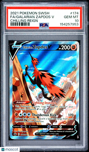 2021 Pokemon Sword & Shield Chilling Reign Galarian Zapdos V Chilling Reign Fa PSA 10 #174