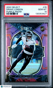 Drake London 2022 Panini Select #35 Purple Prizm PSA 10