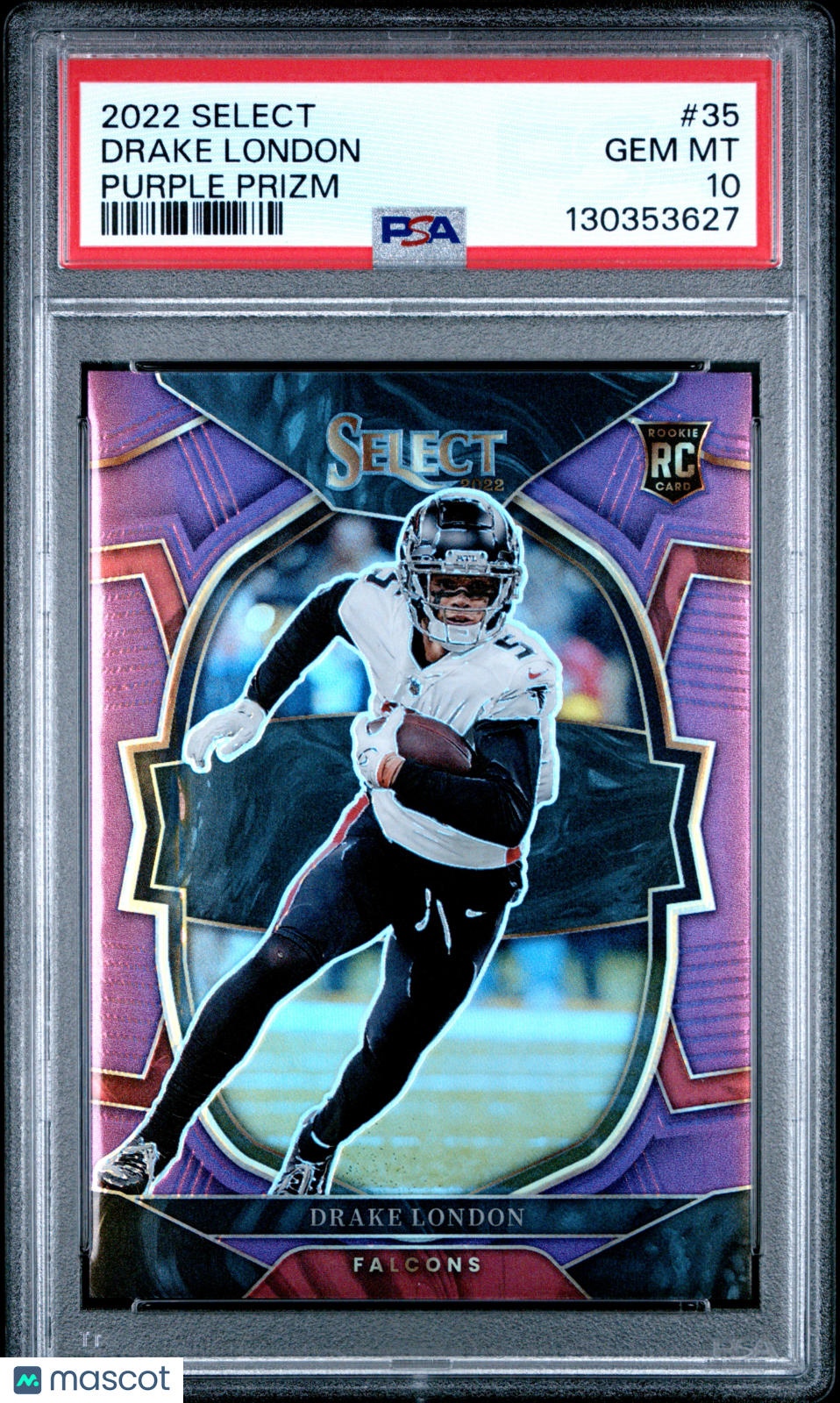 Drake London 2022 Panini Select #35 Purple Prizm PSA 10