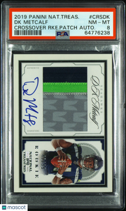 DK Metcalf 2019 Panini National Treasures Crossover Rookie Patch Autographs #CRSDK RKE. Patch Autograph /99 PSA 8
