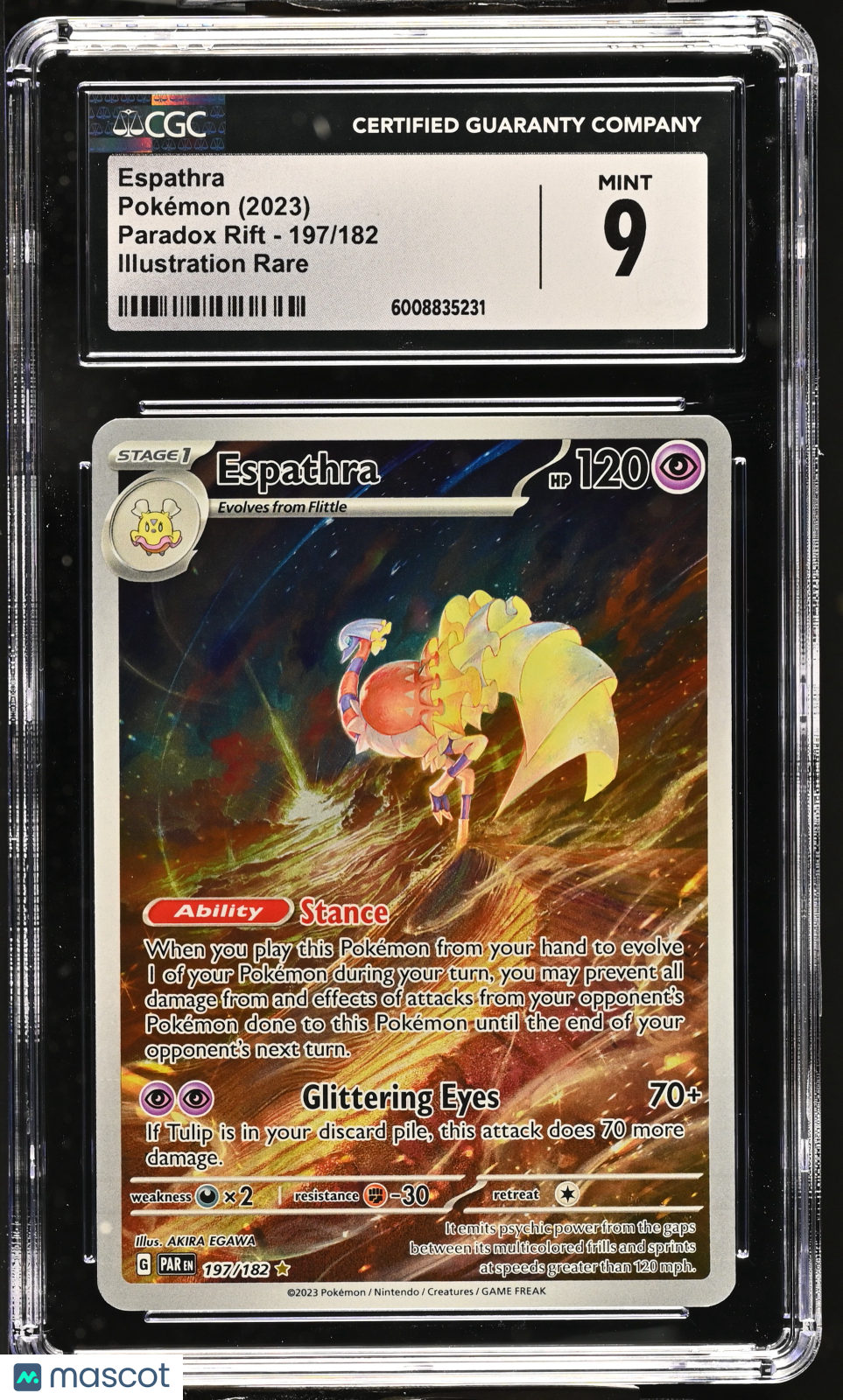 2023 Pokemon Paradox Rift Espathra Holo Illustration CGC 9 #197/182