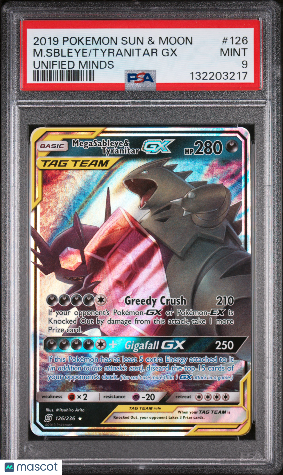 2019 Pokemon Sun & Moon Unified Minds M. Sbleye Tyranitar GX Unified Minds PSA 9 #126