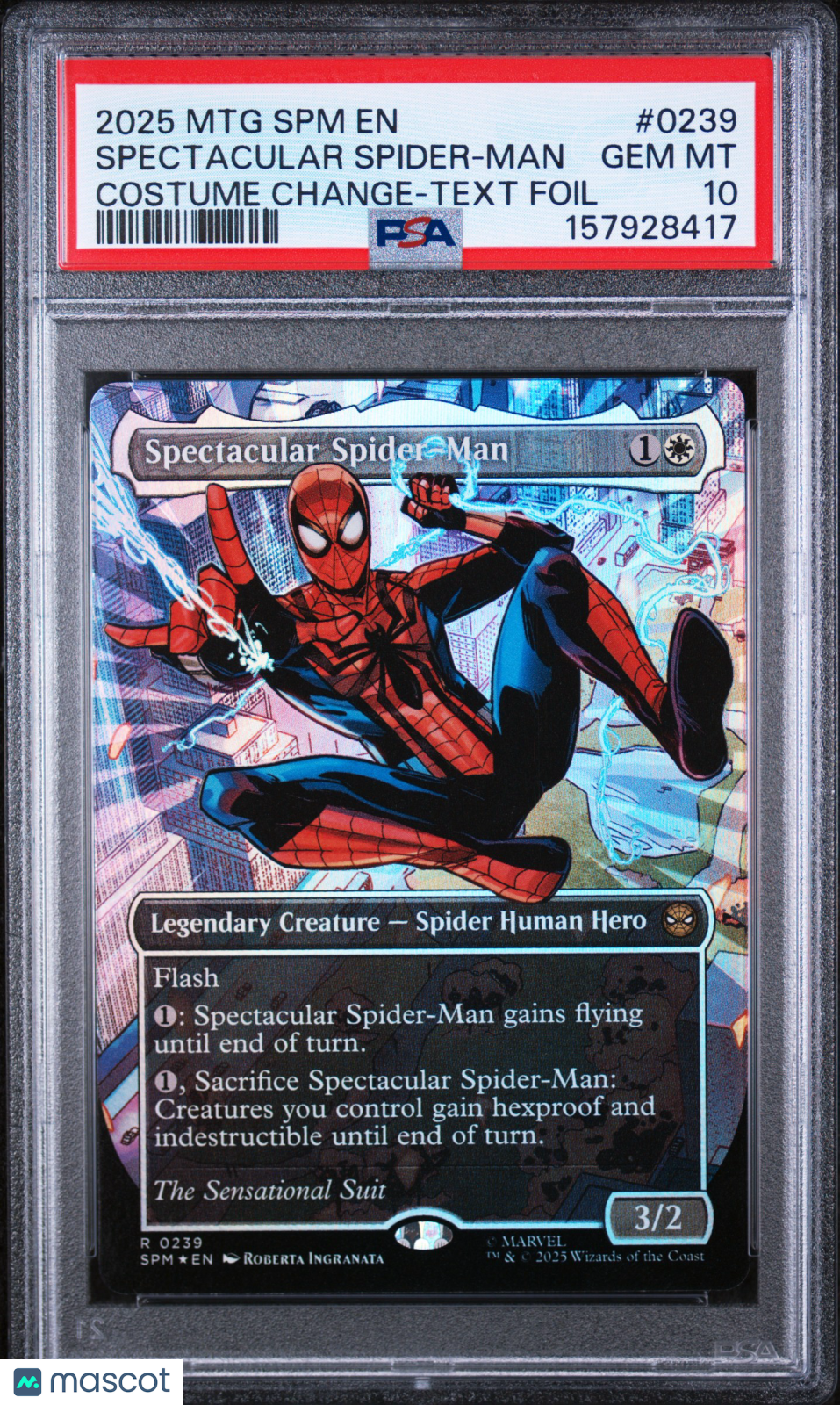 2025 Magic The Gathering Marvel's Spider-Man Spectacular Spider-Man Costume Change-Text Foil PSA 10 #0239