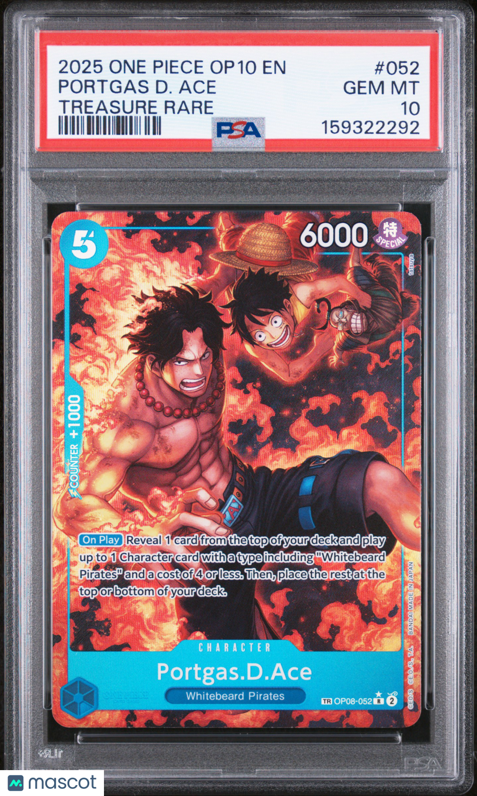 2025 One Piece Op10-Royal Blood Portgas D. Ace Treasure Rare PSA 10 #052