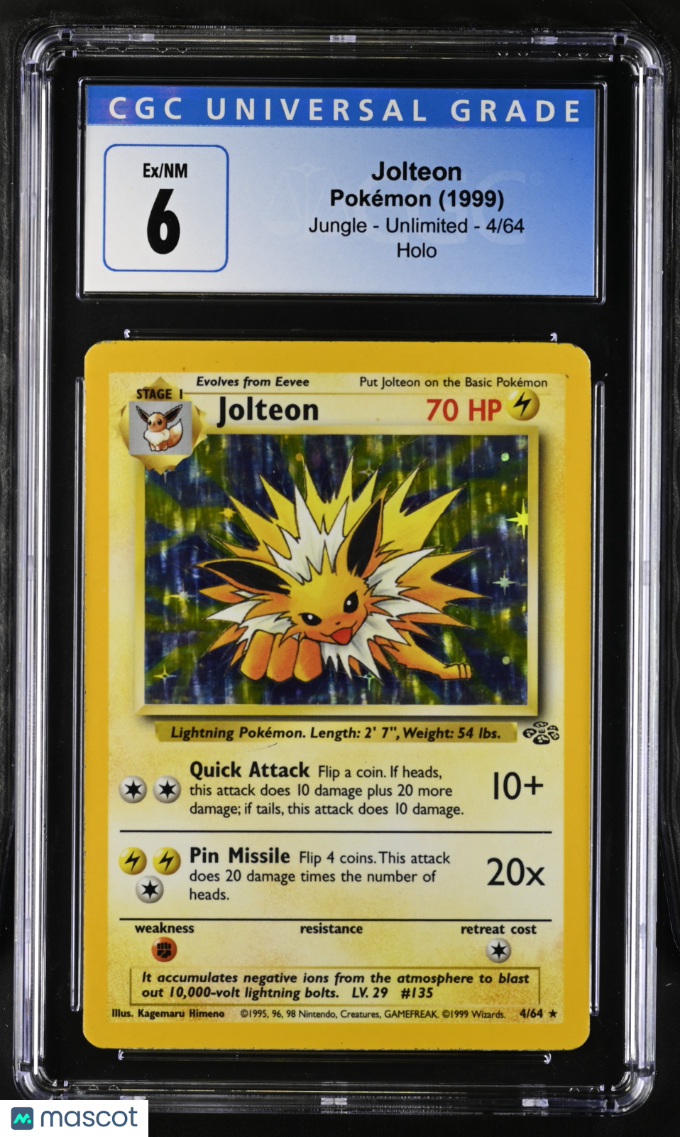 1999 Pokemon Jungle Jolteon Holo CGC 6 #4/64