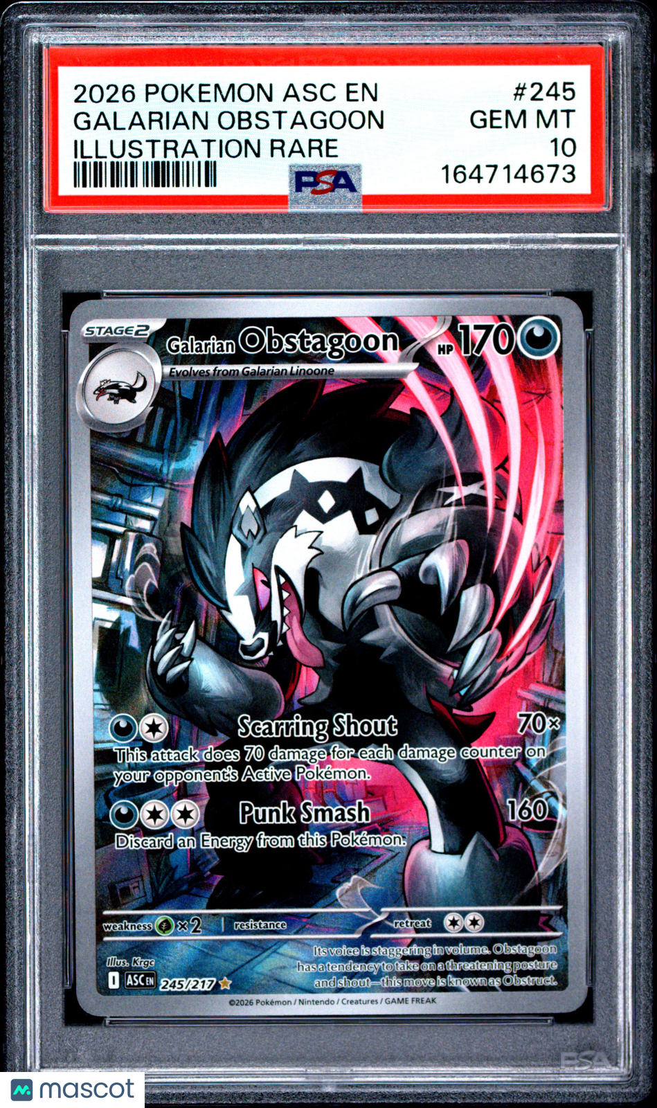 2026 Pokemon Asc EN-Ascended Heroes Galarian Obstagoon Illustration Rare PSA 10 #245