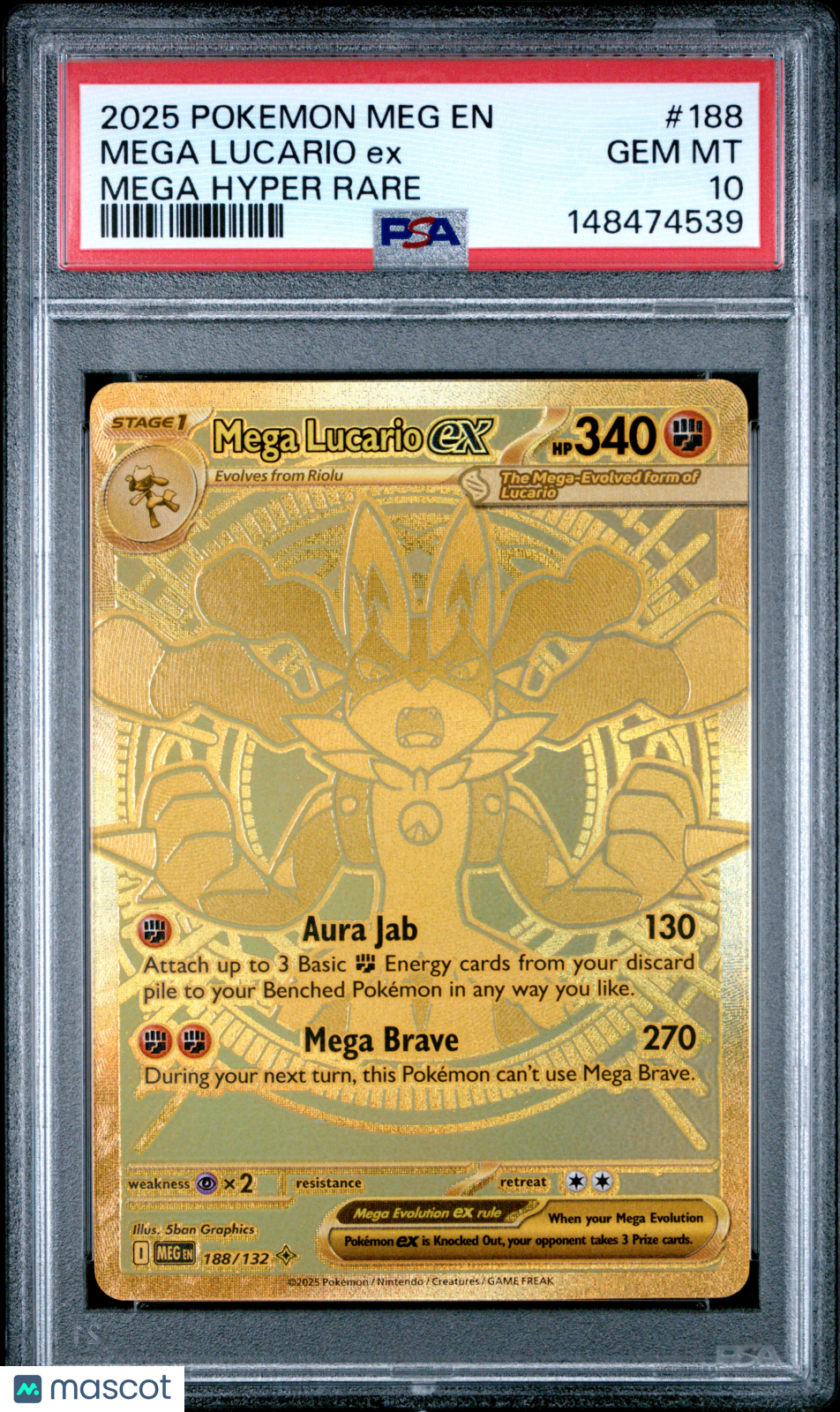 2025 Pokemon Meg EN-Mega Evolution Mega Lucario EX Mega Hyper Rare PSA 10 #188