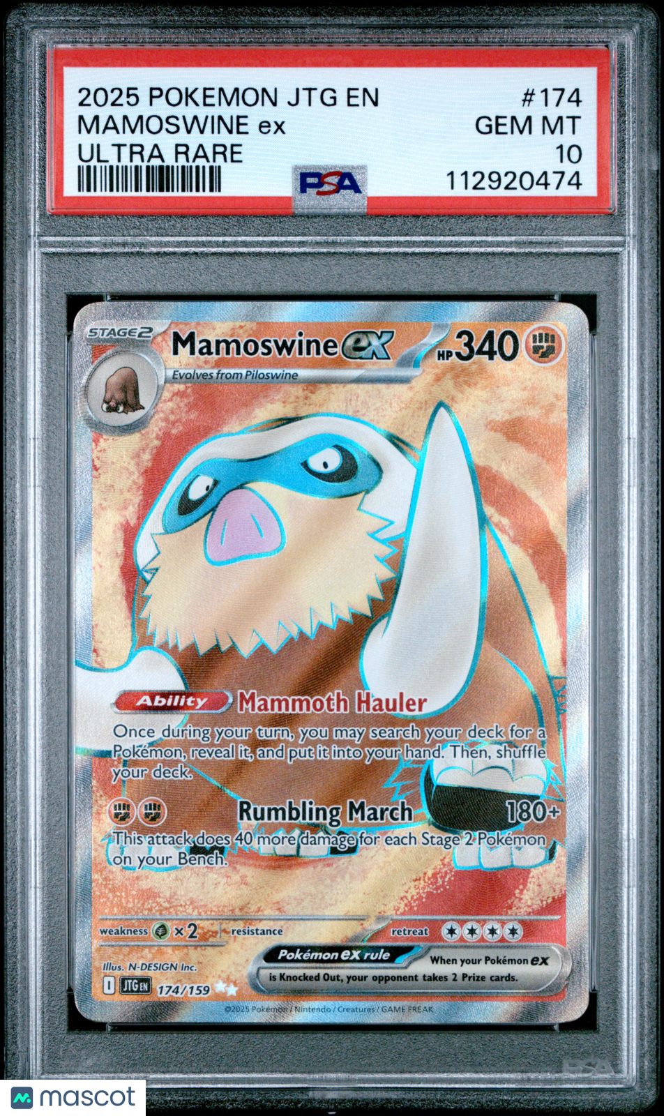 2025 Pokemon JTG EN-Journey Together Mamoswine EX Ultra Rare PSA 10 #174