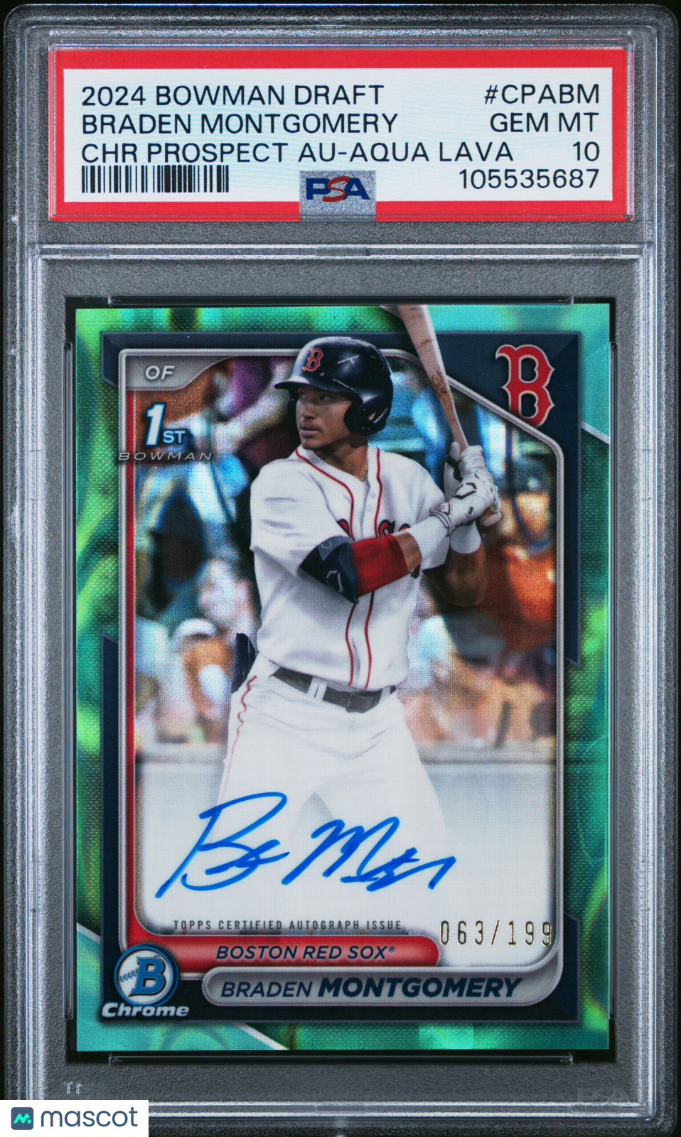 Braden Montgomery 2024 Bowman Draft Chrome Prospect Autographs #CPABM Aqua Lava /199 PSA 10