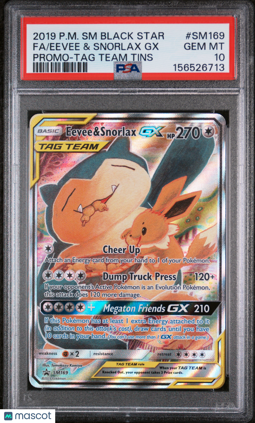 2019 Pokemon SM Black Star Promo Eevee & Snorlax GX Promo-TAG Team Tins Fa PSA 10 #SM169