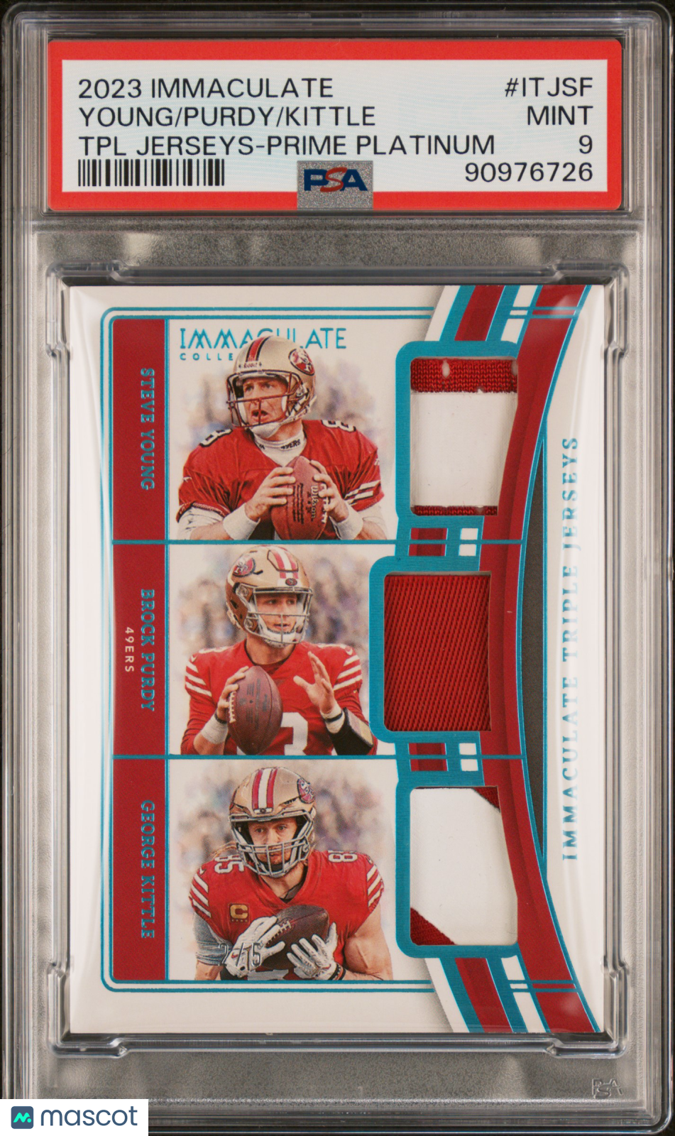 Young Kittle Purdy 2023 Panini Immaculate Collection Immaculate Triple Jerseys #ITJSF TPL Prime Platinum PSA 9