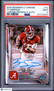 Ty Simpson 2025 Bowman University Chrome Bowman Chrome Prospect Autographs #TS PSA 9