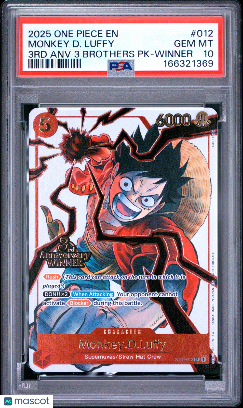 2025 One Piece 3RD Anniversary Tournament 3 Brothers Pack Monkey D. Luffy 3RD Anv 3 Brothers PK-Winner PSA 10 #012