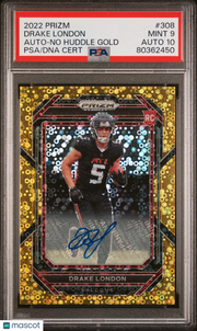 Drake London 2022 Panini Prizm #308 Auto No Huddle Gold PSA 9 Auto 10