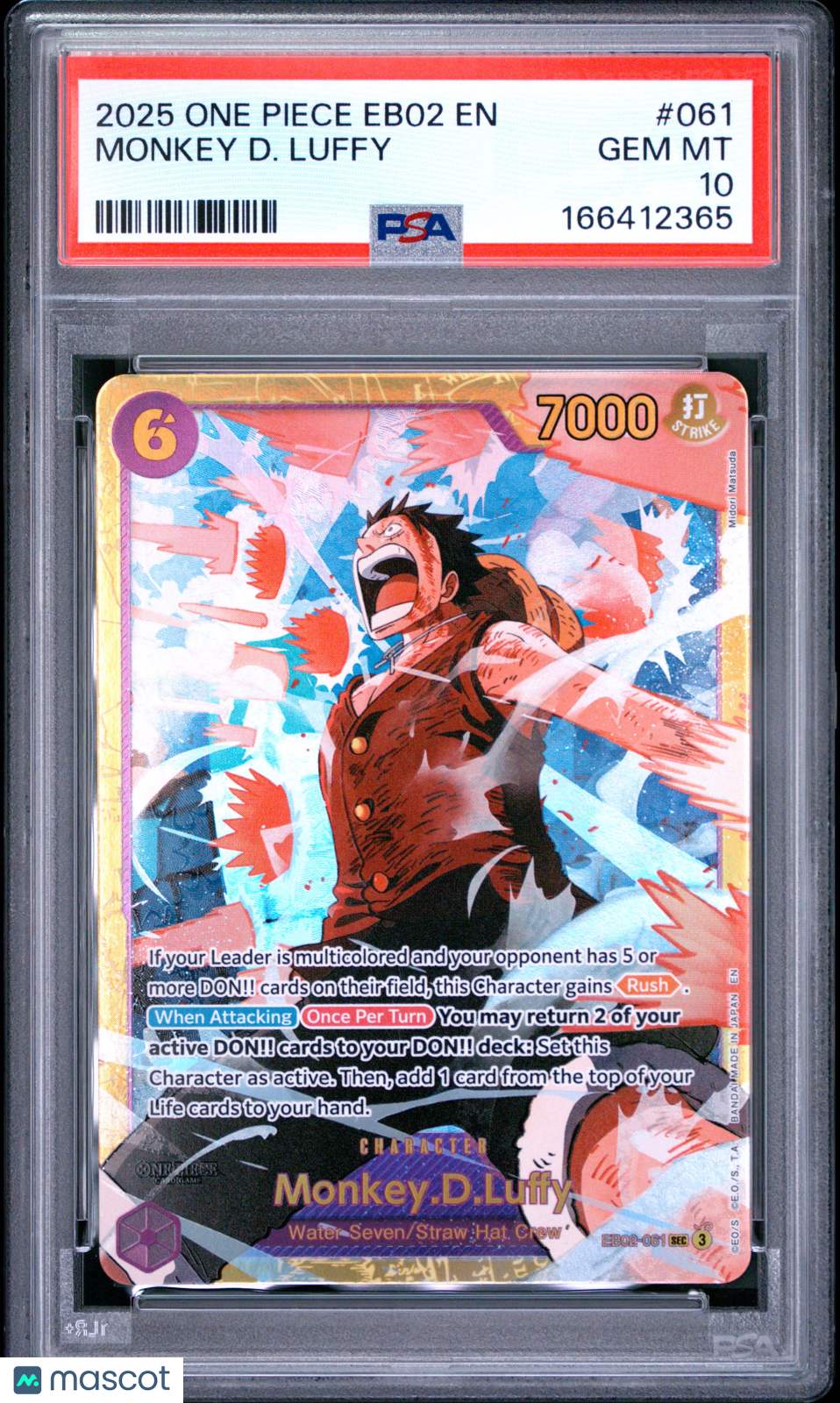 2025 One Piece Eb02-Extra Booster -Anime 25th Collection- Monkey D. Luffy PSA 10 #061