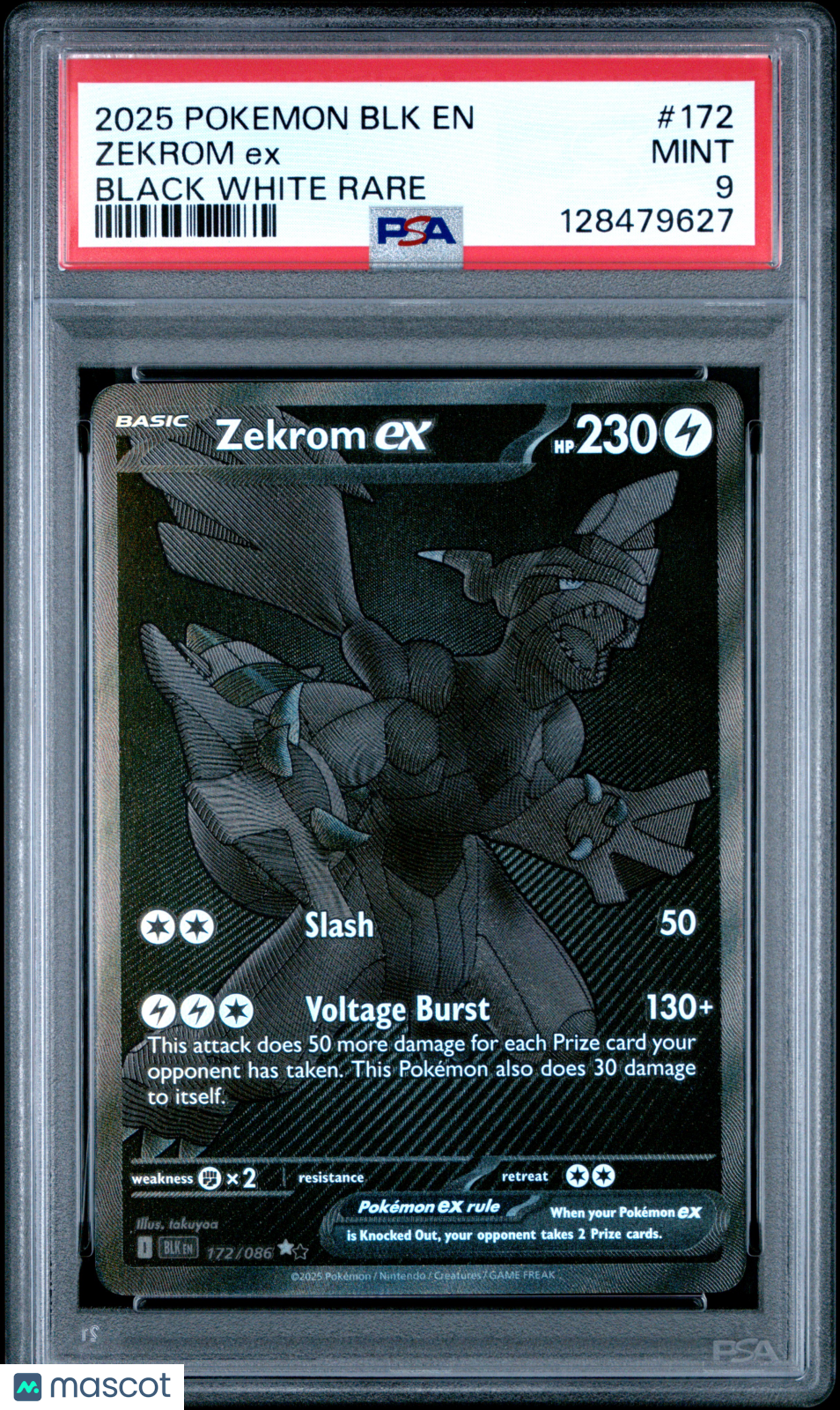 2025 Pokemon BLK EN-Black Bolt Zekrom EX Black White Rare PSA 9 #172
