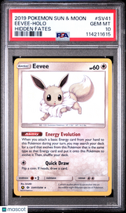 2019 Pokemon Sun & Moon Hidden Fates Eevee Holo Hidden Fates PSA 10 #SV41