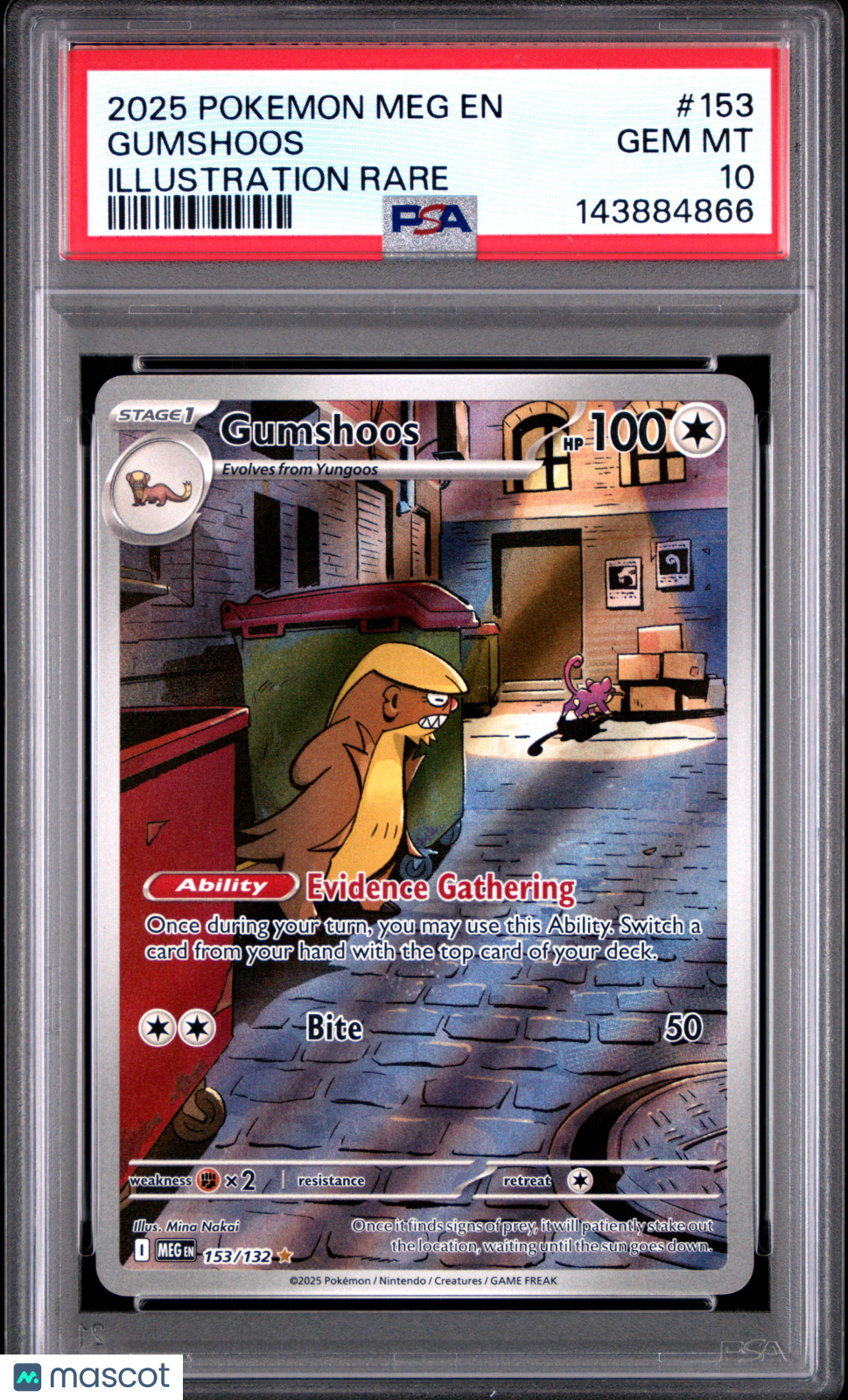 2025 Pokemon Meg EN-Mega Evolution Gumshoos Illustration Rare PSA 10 #153