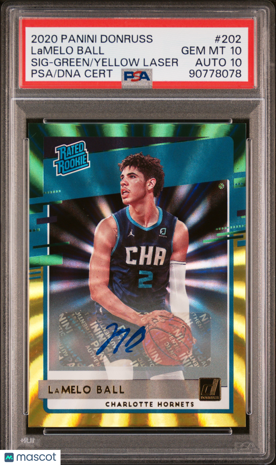 Lamelo Ball 2020 Panini Donruss #202 SIG Green Yellow Laser PSA 10 Auto 10