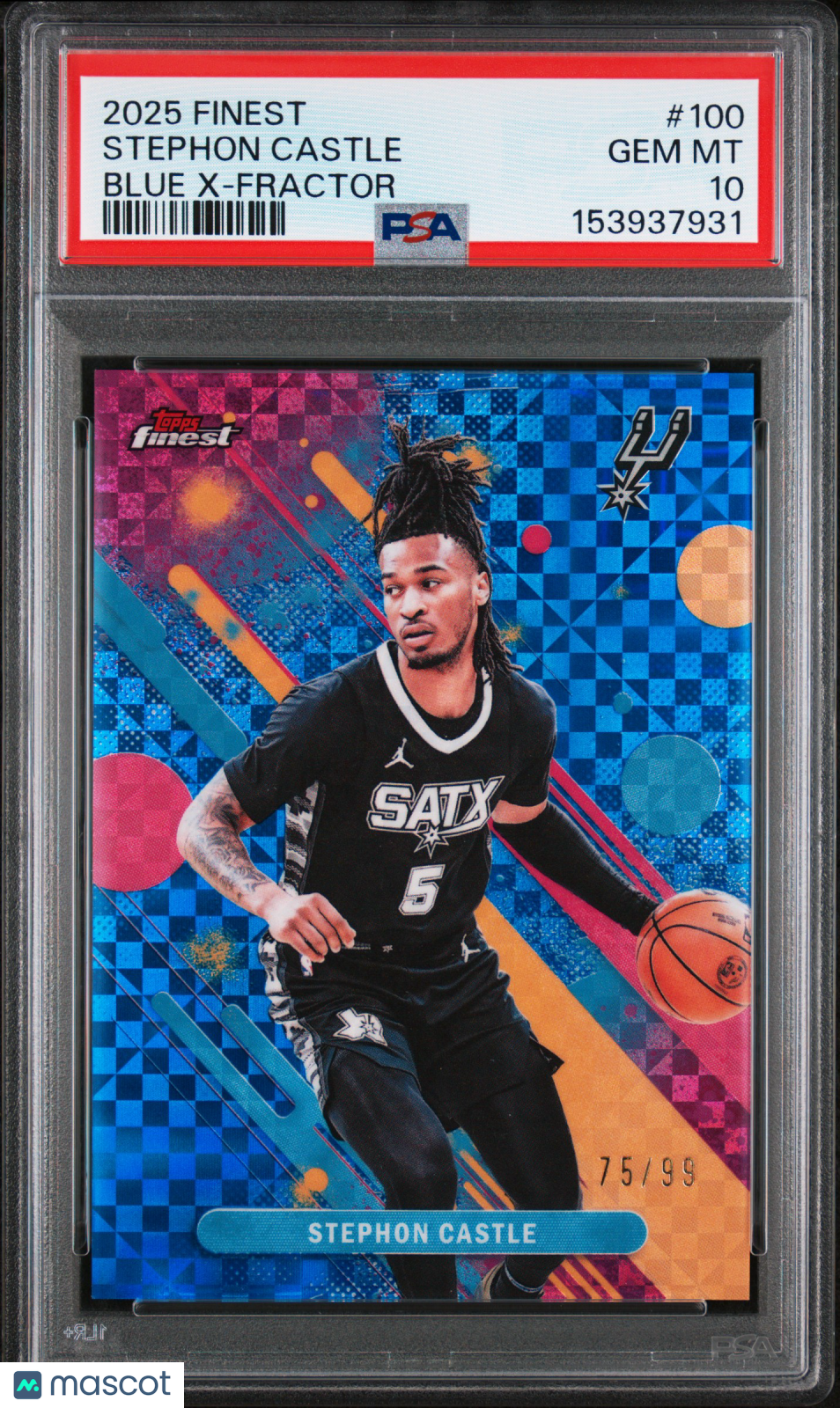 Stephon Castle 2025 Topps Finest #100 Blue X Fractor /99 PSA 10