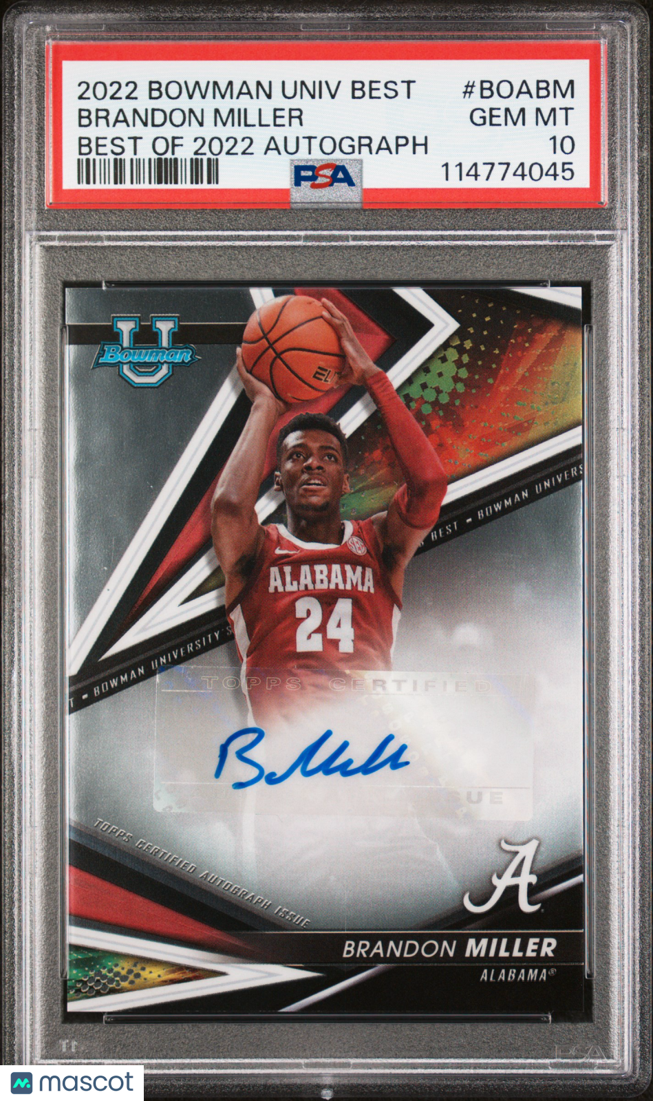 Brandon Miller 2022 Bowman University Best Best Of 2022 Autograph #BOABM PSA 10