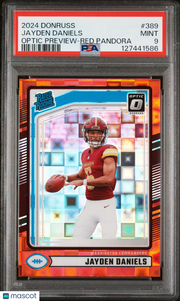 Jayden Daniels 2024 Panini Donruss #389 Optic Preview Red Pandora PSA 9