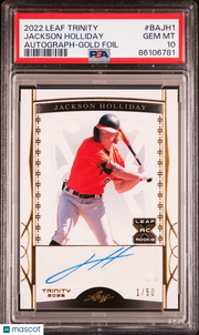 Jackson Holliday 2022 Leaf Trinity Autograph #BAJH1 Gold Foil /50 PSA 10