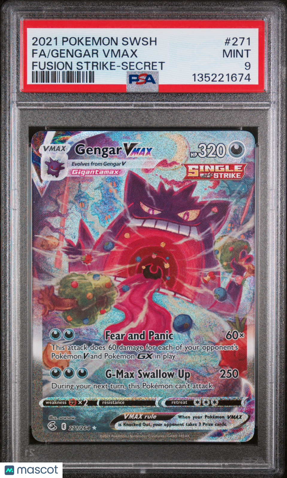 2021 Pokemon Sword & Shield Fusion Strike Gengar VMAX Fusion Strike-Secret Fa PSA 9 #271