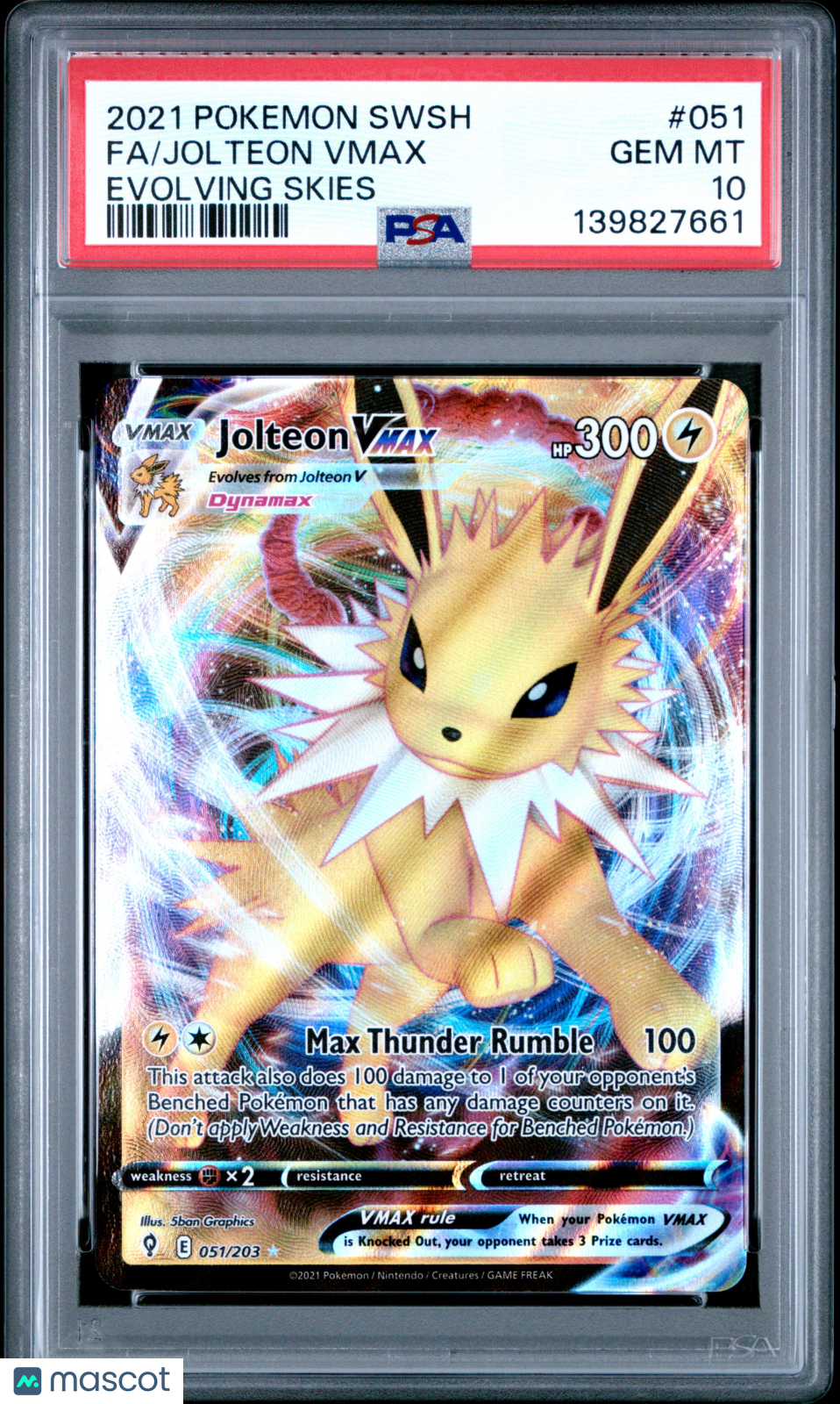 2021 Pokemon Sword & Shield Evolving Skies Jolteon VMAX Evolving Skies Fa PSA 10 #051