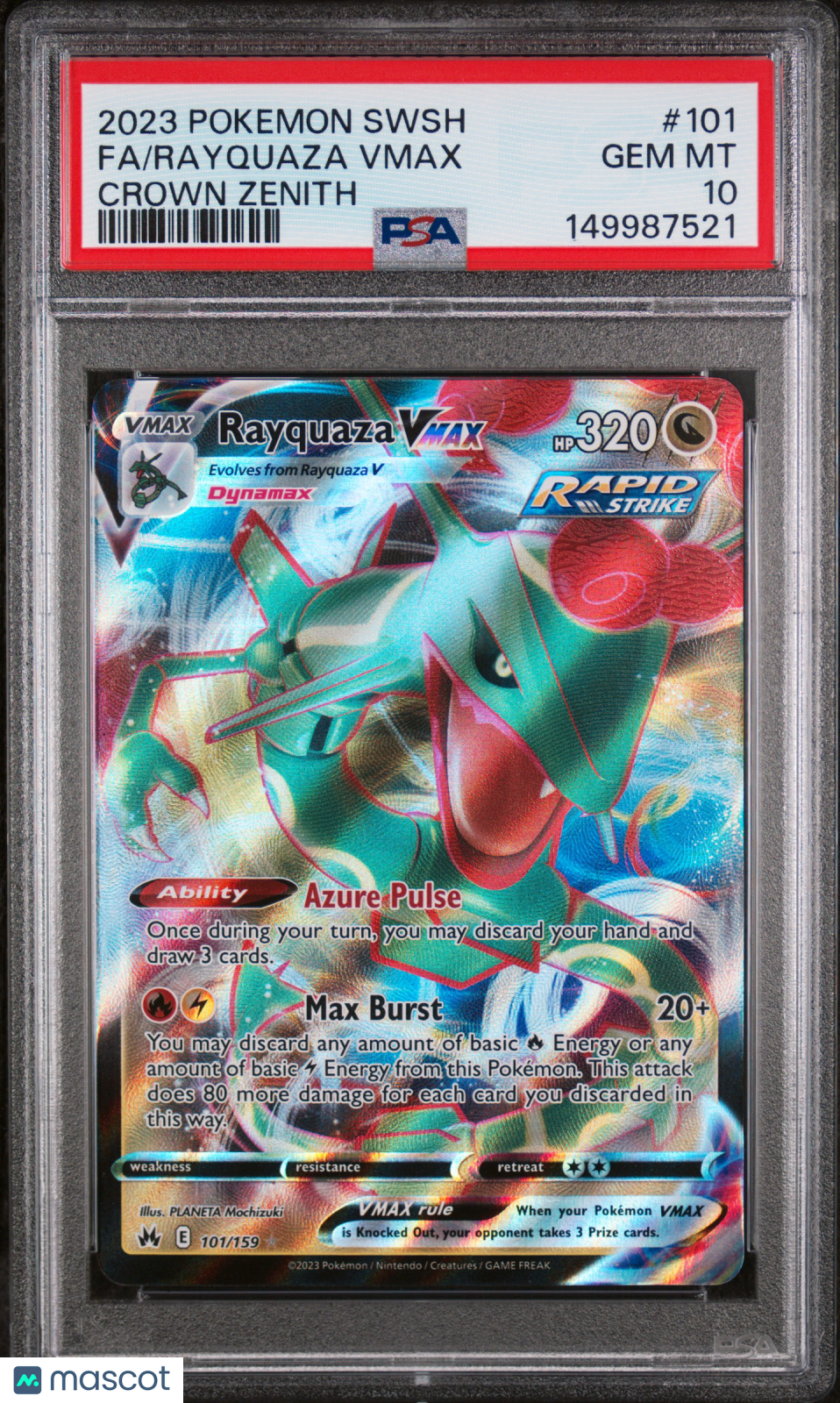 2023 Pokemon Sword And Shield Crown Zenith Rayquaza VMAX Crown Zenith Fa PSA 10 #101