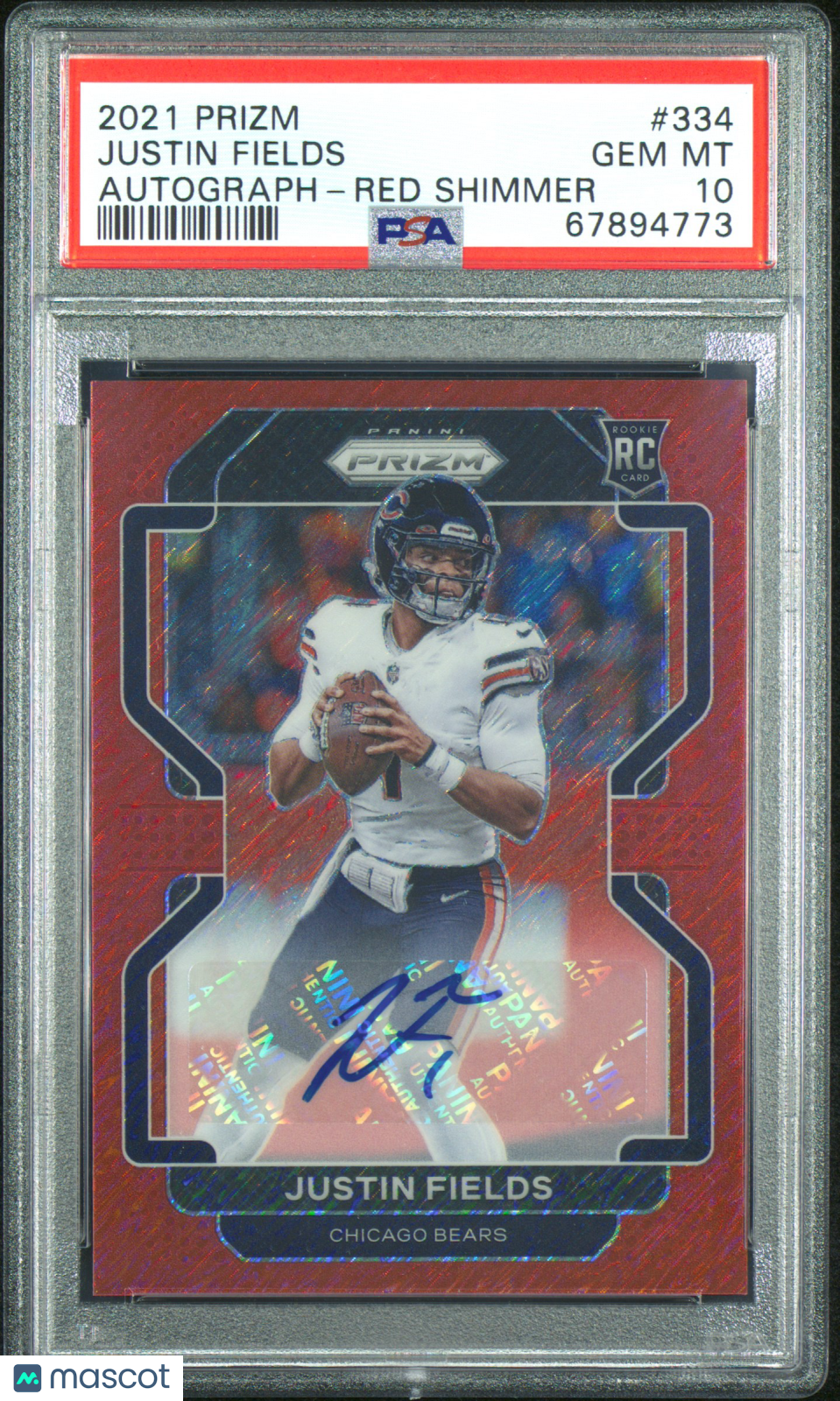 Justin Fields 2021 Panini Prizm #334 Autograph Red Shimmer PSA 10