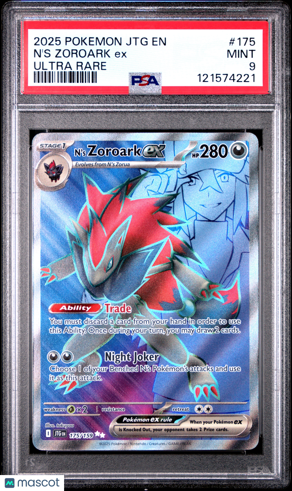 2025 Pokemon JTG EN-Journey Together N'S Zoroark EX Ultra Rare PSA 9 #175