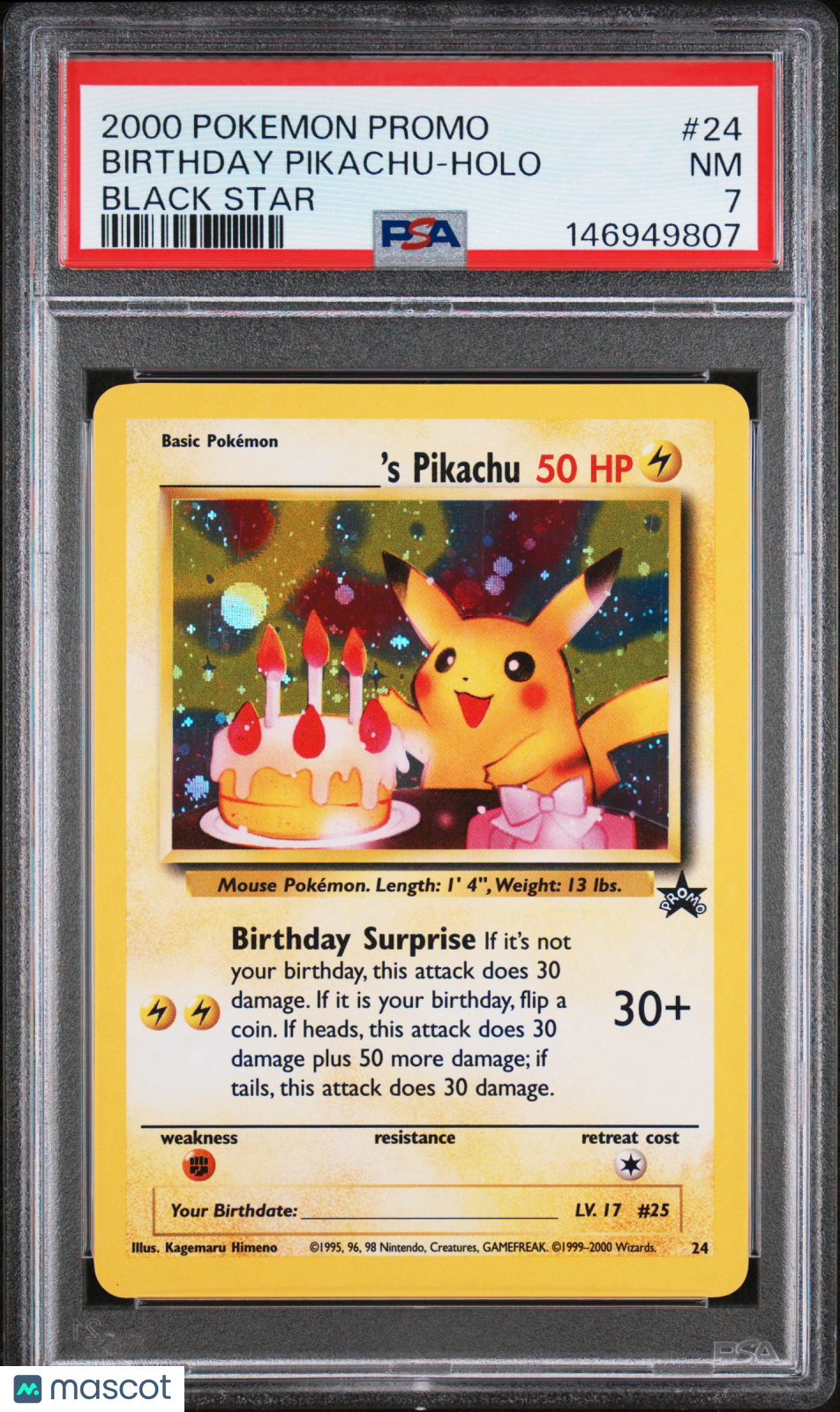 2000 Pokemon Promo Black Star Birthday Pikachu Holo Black Star PSA 7 #24